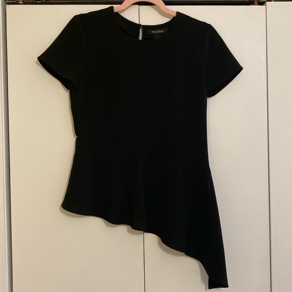 WHBM Asymmetrical Ruffle Black Blouse Shirt Top 6